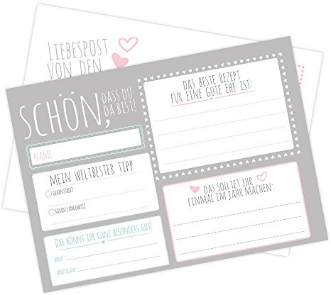 Frau WunderVoll® 50 POSTKARTEN HOCHZEITSSPIEL WÜNSCHE FÜR EINE Gute Ehe, 10,5 x 14,8 cm, 300 Gramm Papier/Hochzeit, Postkartenspiel, Hochzeitsgeschenke, Hochzeits Postkarten, Liebespostkarte