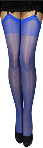 2 Paar klassische Strapsstrümpfe mit Lycra leicht glänzend Farben zum Anstrapsen Strapse Strümpfe 18-20 den (royalblau)