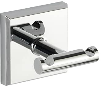 WENKO Power-Loc® Wandhaken Duo Laceno - Handtuchhaken, Kleiderhaken, Befestigen ohne Bohren, Kunststoff (ABS), 5.6 x 5.6 x 4.6 cm, Chrom