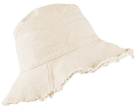 Bucket-Hat Distressed Sonnenschutz gewaschene Baumwolle Sommer breite Krempe Strandmütze - Beige - Einheitsgröße