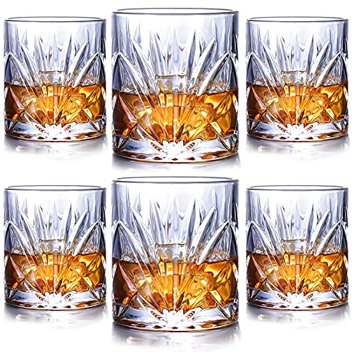 JASVIC Whiskey Glass Set of 6,Whisky Tumblers 300 ml Crystal Glasses Cups, Lead Free Scotch Bourbon Drinkware