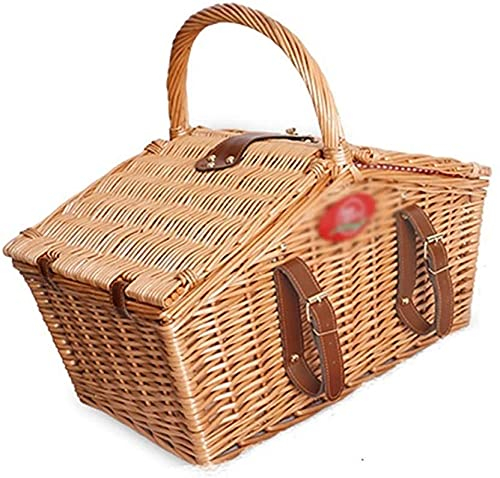 BERTY·PUYI Picknickkorb Set 4 Personen Handgemachtes Großes Wicker Picknick Set Mit Besteck Und Wasserdichter Picknickdecke Für Camping Im Freien