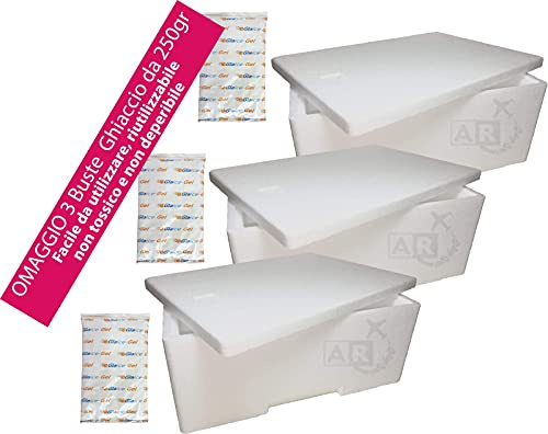 A/R SPEDIZIONI 3 x Cassa Termica in POLISTIROLO da 6 kg / 12 LT- Scatola Termica - Box Contenitore Termico per Trasporto Alimenti + 3 x 250ml ghiaccio sintetico GRATUITI