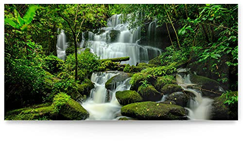 BilderKing Wandbild Wasserfall Regenwald - 180cm x 90cm Acrylglas 5mm + Rückrahmen
