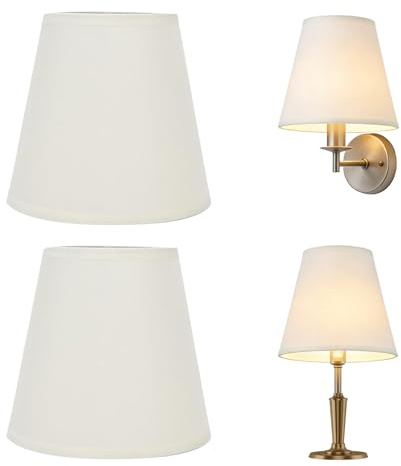 2 Stück Kleine Lampenschirme Aufstecken E14 Beige Barrel Fabric Stoff Lampenschirm 9 × 13 × 14 cm Nordischen Stil Clip on Lampshades für Kronleuchter Wandleuchte Stehlampe
