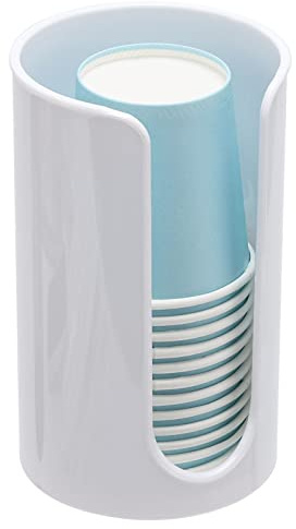 LoveBB Portavasos de papel de plástico, dispensador de vasos desechable pequeño, soporte para taza de enjuague bucal para encimera de baño, color blanco