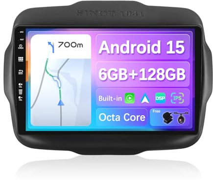 JOYX – [6G 128G] – Android 14 bilradio passar Jeep Renegade (2015–2018) – inbyggd DSP/Carplay/Android bil – kamera MIC gratis – 9 tum 2 Din stöd SWC WiFi DAB fast båt 360-kamera
