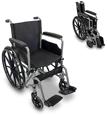 Mobiclinic®, Sedia a rotelle pieghevole, Marsella, Marchio europeo, Robusta, Seduta 46cm, Poggiapiedi e braccioli pieghevoli rimovibili, Leva del freno, Ruote sgancio rapido, Argento