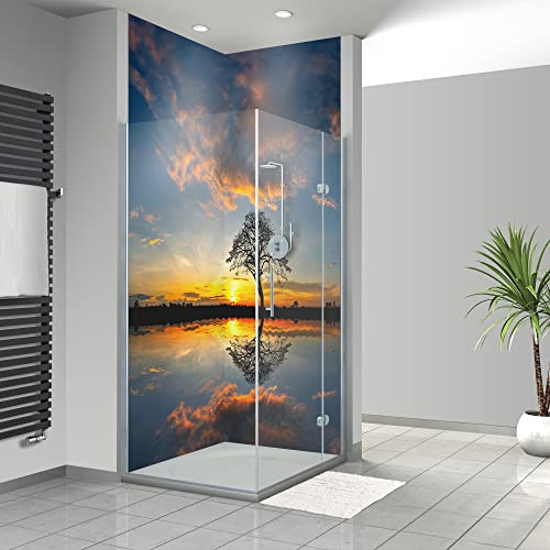 WANDFREUDE individuelle Duschrückwand Aluverbundplatte auf Maß (2 Stück - Baum in Afrika - Seidenmatt) – Dusche Wandverkleidung Duschwandverkleidung Duschrückwände