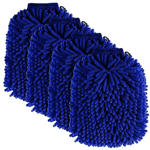 4 manoplas de microfibra de felpilla para lavado de coche, doble cara, sin arañazos, guantes de lavado de esponja de lavado, guantes de microfibra absorbente para autos, camiones, motocicletas,