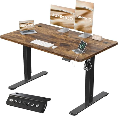 JUMMICO Scrivania Regolabile In Altezza Elettrica,120 x 60 cm,Pannello 6 Tasti Con 4 Memorie Di Altezza E Porta USB, Scrivania Da Computer Marrone,Avviso Di Pausa Per Sedentarietà