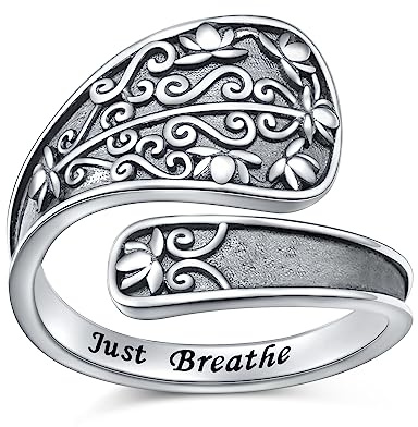 Löffel Ringe 925 Sterling Silber Gothic Einstellbarer Ring Atmen Lotus Blume Statement Ring Vintage viktorianische Schmuck Geschenk für Frauen