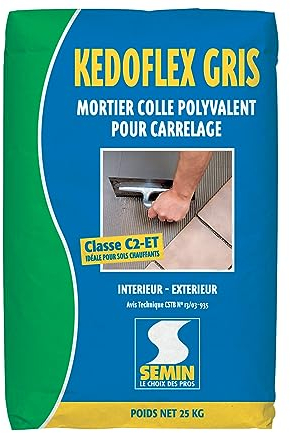 Mortier Colle Polyvalent pour Carrelage Kedoflex Gris Semin, Intérieur/Extérieur, sac de 25 kg