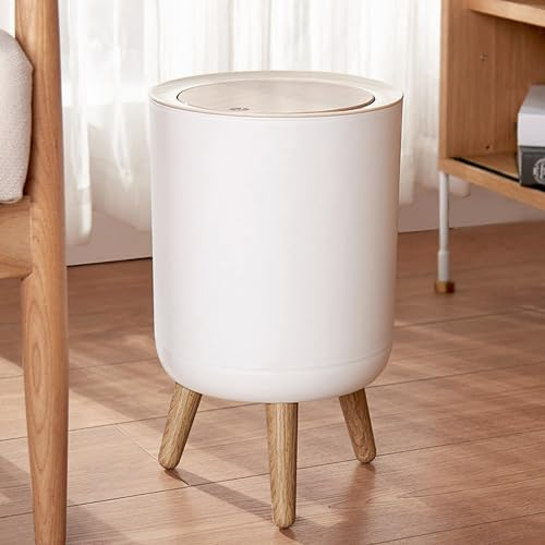 U2PICK Mini Trash Bin with Lid, 9 Liter Garbage Can, Modern Waste Bin with Legs, Plastic Trash Can Suitable for Kitchen, Bathroom, Bedroom, Living Room, Office, Outdoor, Dog Proof, Round