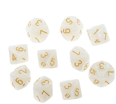 ulafbwur Dadi poliedrici multifacciali in plastica per giochi TRPG D10, in tinta unita, 10 pezzi