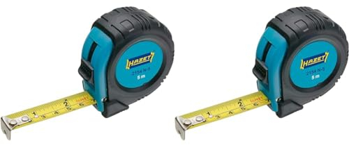 HAZET Rollband-Maß 2154N-5, 5 Meter, reduziertes Abknickverhalten und widerstandsfähige Beschichtung, automatisches Einziehen durch Qualitätsfeder und doppelte Bandmaß Beschriftung (Packung mit 2)