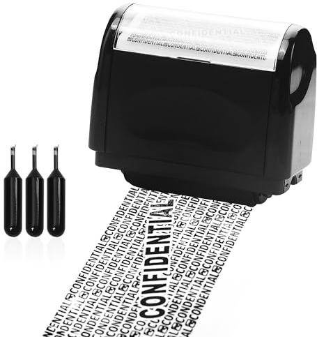 Tampon à rouleau de confidentialité avec blocage d'adresse ID et tampon Data Defender (Large Noir + 3 recharges d'encre)