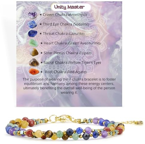 Farfume Beaded Bracelets for Women, Chakra Crystal 4mm Beads Gemstone Natural Stone Bead Spiritual Womens Jewelry Gifts(Chakras)