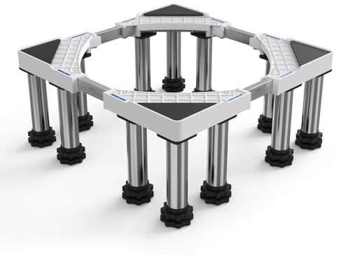 DEWEL Support de Machine à Laver Base Socle 12 Pieds plus Stable pour Machine à laver Sèche-linge Frigo Charge 250 kg (Réglable: 43.5-63cm,18-22 cm)