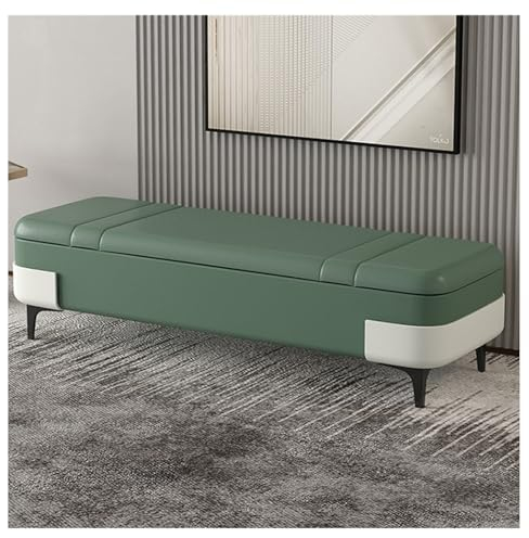 Bettbank Aufbewahrungsbank aus Leder, Moderne Schlafzimmerbank, gepolsterte Eingangsbank, Innenbank for Wohnzimmer/Bettende Schlafzimmerbank (Color : Green, Size : 120 * 40 * 40cm)