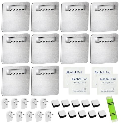 10 Stk Bilderhaken Selbstklebend, Bilder Aufhängen Ohne Bohren Bildaufhänger bis 4KG zum Klebehaken, Stark Bilderhaken Spiegelhalterung, für Schwere Bilder Spiegelhalterung Wand Acrylglas