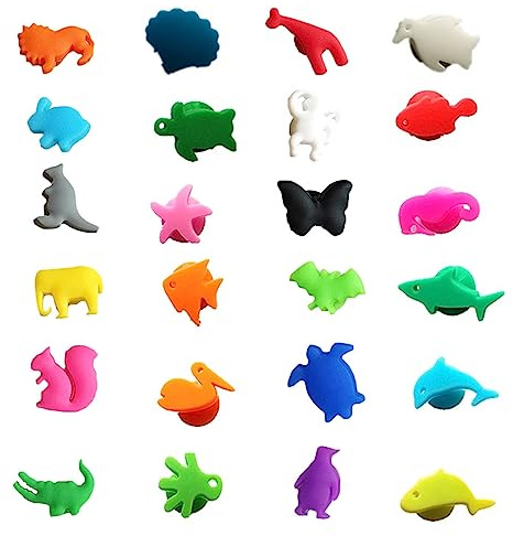 SPONGL 24 Pcs Wine Glass Markers Markers Sea Animals Silicone Wine Glass Charms, 3*2.3*1.5CM, Silicone