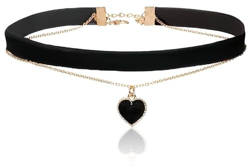 Choker Kette Damen Schwarz,Halsband Schmuck,Halskette Gothic Samt Mit Herz Schwarze,90er Black Collar Frau,Frauen Necklace Schwarzem,Gotisch Choker-halskette,für Valentinstag,Carnival,Cosplay,Parteien