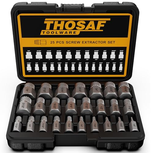 Screw Extractor Set, 25 Piece Easy Out Bolt Extractor Set, Multispline Screw and Hex Head, for Removing Broken Studs, Bolts, Screws, 1/8 Inch to 7/8 Inch in 1/32-Inch Increment, Tools Gifts for Men
