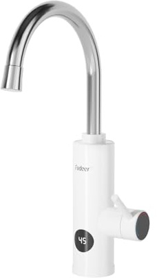 Fudeer Robinet électrique 220 V - 3,3 kW - Avec chauffe-eau instantané pour la cuisine - Robinet d'eau chaude rotatif à 360° - Avec écran numérique 30 à 45 °C - Blanc