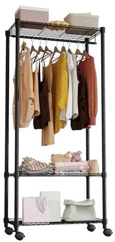 Moogiitools Garderobenständer, offener Kleiderschrank, Kleiderständer, Ablagefläche，Kleiderstange mit Höhenverstellbaren Regalen,Kleiderständer mit Rollen,für Schlafzimmer Wohnzimmer Flur