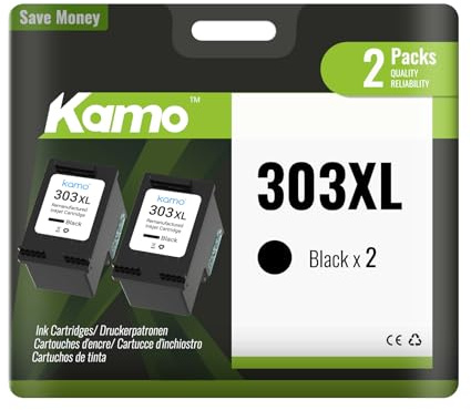 kamo 303XL (2X Schwarz) Multipack Druckerpatronen Kompatibel mit HP 303 303 XL - für Envy Photo 6220 6230 6232 6234 7130 7134 7830, Envy Inspire 7220e 7221e 7224e 7920e 7921e 7924e 7925e, Tango x