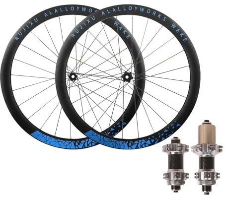 700C Gravel-Rennrad-Radsatz Center Lock-Scheibenbremse, 45mm Doppelwandige Felgen Aus Aluminiumlegierung, 100/135mm Schnellspanner Vorder-/Hinterrad, Kassette 7 8 9 10 11 12 Gänge(Silver,700C blue)