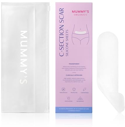Mummys Organics Silicone Scar Sheets: C-Section Recovery Essentials, Premium Medical Grade Silicone Sheets, Reusable Keloid Scar Treatment, 20cm, Count + Hygienic Case