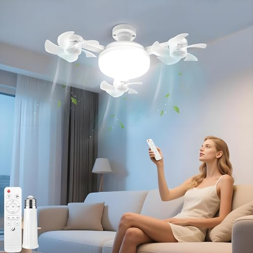 Ventilador de Techo con Luz LED y Mando a Distancia, Ø50cm, Lámpara de Techo con 3 Ventilador de 3 Velocidades, 3 Colores Regulable, Temporizador, Incluye Alargador E27, para Dormitorio,Salon,Oficina