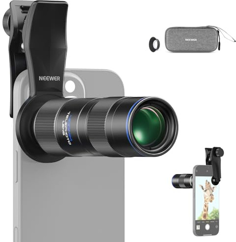 NEEWER 400mm Telephoto Phone Camera Lens with 17mm Threaded Lens Clip, 70cm Minimal Macro Focus Distance, Shot on 2X Zoom, for Backplate, Phone Cage, Case Compatible with iPhone Samsung Android, LS-78