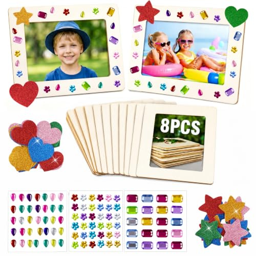 Bilderrahmen Basteln Kinder, 8stk Holzbilderrahmen zum Bemalen,10 x 15 cm | Fotorahmen,Holzbilderrahmen Set mit Stife/Sticker für kindergeburtstag basteln