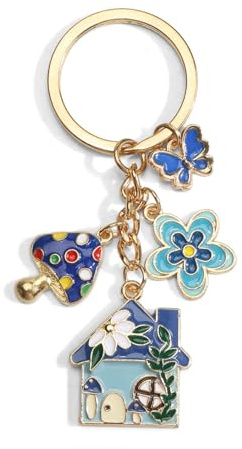 Porte-Clés Maison Avec Papillon Et Fleur, Porte Clé Personnalisé, Idée Cadeau Anniversaire Femme Et Couple, Cadeau Rigolo, Décor Pour Sac à Dos
