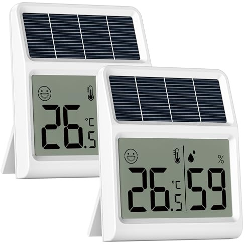 Termometro Ambiente Igrometro Solare, Alimentato dalla luce naturale interna senza bisogno di batterie, Termoigrometro Digitale, Igrometro Umidità Casa