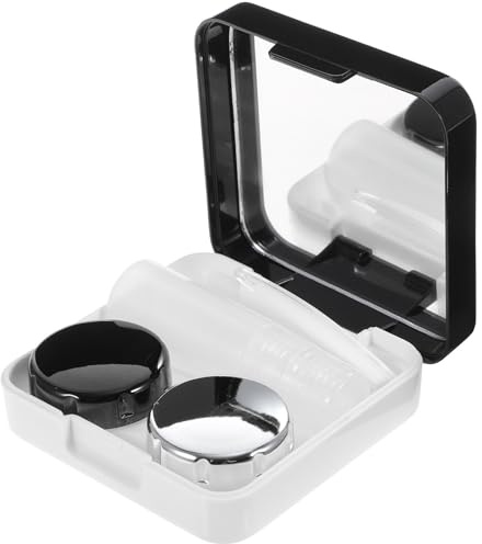 Anneome Estuche para Lentes de Contacto Mini de Plástico Negro, Pequeño y Fácil de Llevar Espejo y Pinzas para Actividades al Aire Libre y Viajes