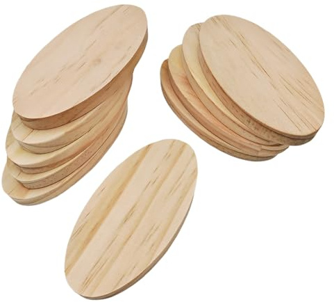 10 Stk. Unlackierte Holzblöcke Ovale Holzbretter für Bastelarbeiten, 10x5x1 cm Leere Schnitzholzblöcke zum Gravieren, Brennen, Malen