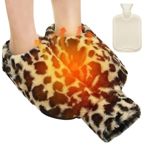 Fußwärmer Ohne Strom, 2L Wärmflasche Füße, 2 in 1 Fusswärmer Leopardenmuster, Weich und Warm, Fußwärmflasche für Hause, Büro und Outdoor, Ideale Geschenke für Damen, Herren und Eltern, Leopardenmuster