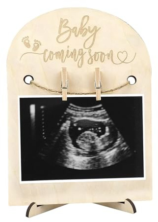 Qwrqwr Carte miliari Gravidanza Annunciare, cornice in legno per annunciare la gravidanza, immagine ad ultrasuoni, con messaggio regalo per papà nonna e nonno (colore B)