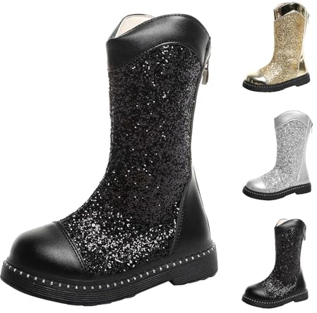 Stivali alti al ginocchio con paillettes scintillanti Y2K scarpe da ballo per bambini cerniera alla moda carino glitter principesse punta rotonda abito lungo stivale per Natale, festival, carnevale