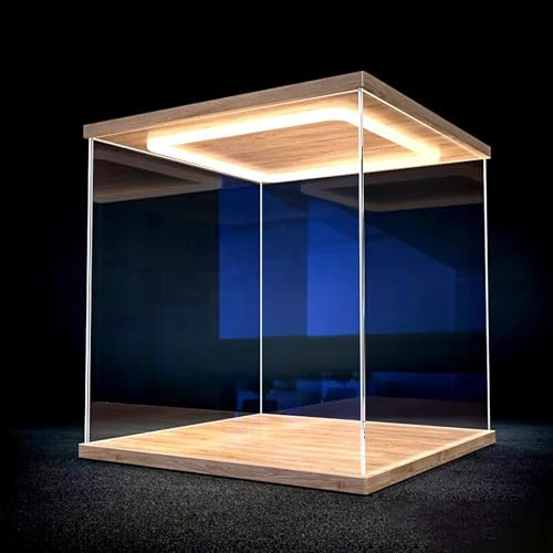 Acryl-Vitrine, Acrylbox Mit LED-Licht, Mit Holzsockel, Vitrinenständer for Minifiguren/Autos/Modelle(10x10x10cm(4x4x4in))