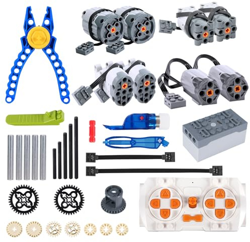 Power Functions Set,APKLVSR 37 in 1 Elektrisch Spielzeug Motoren Set mit Zahnrädern und Kohlefaserachsen, Kreuzgelenken aus Aluminiumlegierung, Fernbedienung Kompatibel mit Vielen Modellen