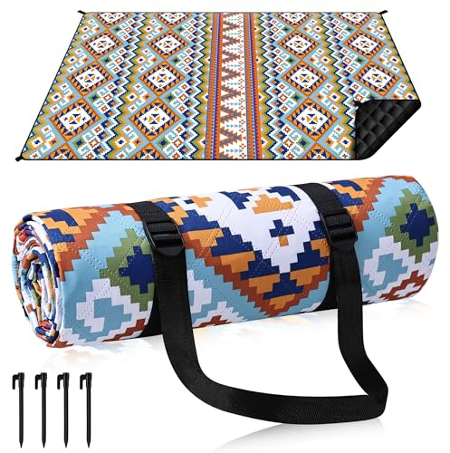 Gucass Boho Picknickdecke 150x200cm, Wasserdicht Stranddecke Sandfrei Strandmatte mit Tragegurt & 4X Heringe, Tragbare Waschbar L Campingdecke, Outdoor Picnic Blanket für Park Beach Wandern