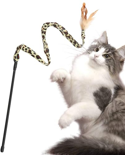 Interaktiv kattleksak – 29,00 x 1,50 x 1,50 cm, lätt kattleksak, kattleksak med leopardmönster, husdjursälskare med fjäder | kattfjäderleksak med leopardmönster, kattunge