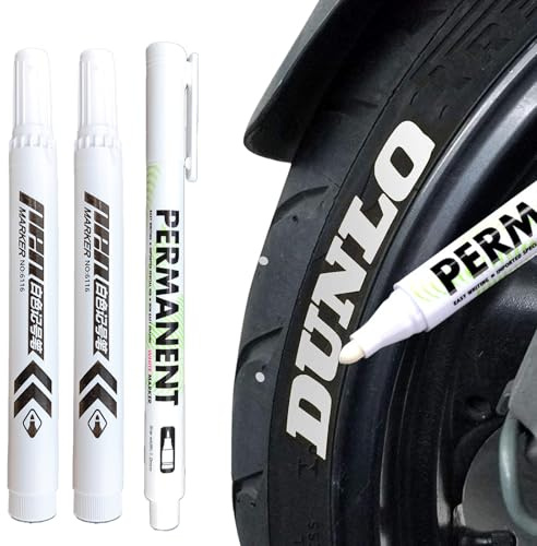 Nurila 3 Stück Reifenstift Weis Wasserfest, Auto Reifen Stift Weiß,2mm*2,1mm*1, Graffiti Lackstifte, Lackstift Weiß,Weissreifenstift Weis Große Kapazität Für Auto Motorrad Reifen, Glas, Metall, Gummi