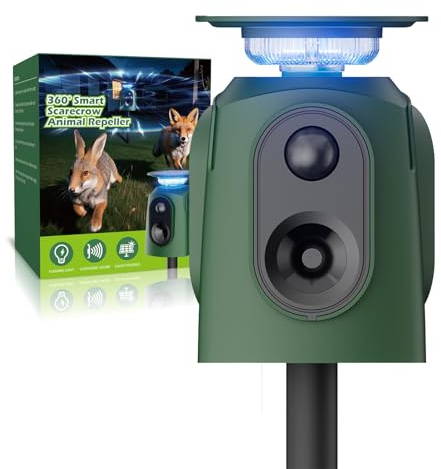Katzenschreck Ultraschall Solar 360, Katzenschreck für Garten, leistungsstarkem LED-Licht, IP65 wasserdicht, 10m Reichweite gegen Katzen, Hunde, Vögel, Waschbär & Mäuse
