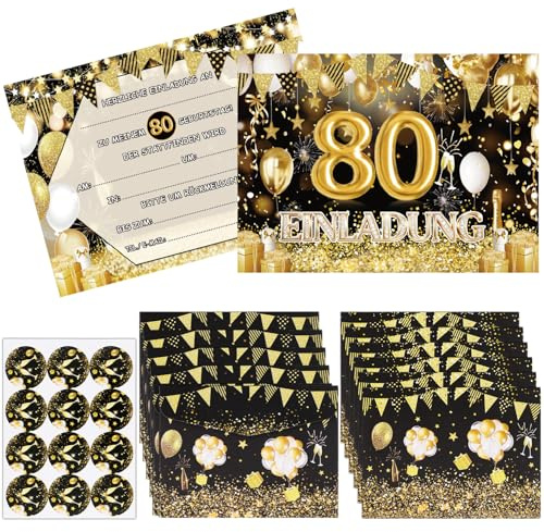 Ezydka Einladungskarten zum 80. Geburtstag Mann Einladung 80. Geburtstag | 12 Geburtstagseinladung 12 Umschlag und Aufklebern, Einladungen für Frauen und Männer Party